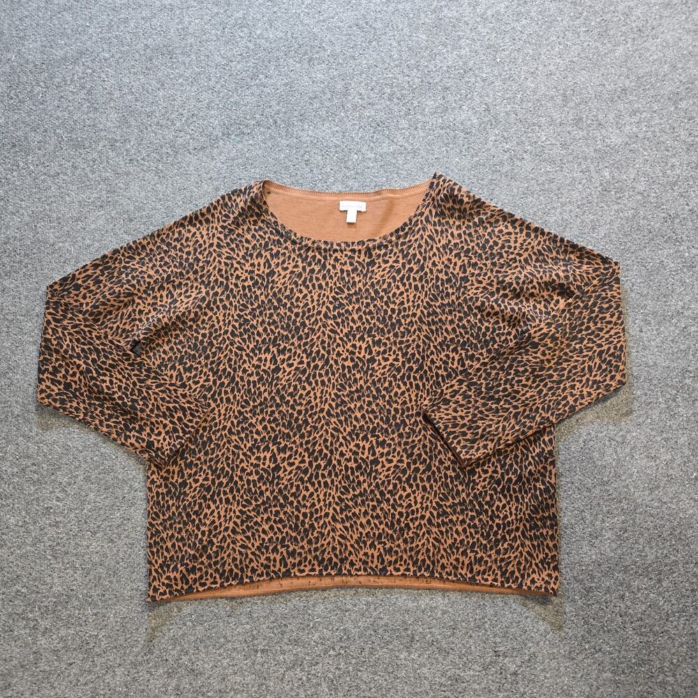 Garnet Hill Sweater Womens Large Brown Leopard Silk Blend Knit Casual Capsule